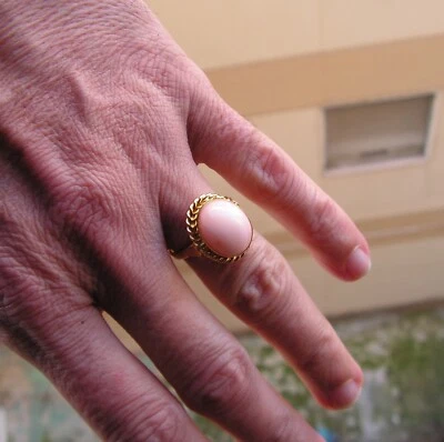 Ring Coral Pink Angel of Skin  925 Sterling Silver Ring Size 7 adjustable - Image 1 of 4