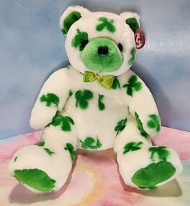 Ty Beanie Buddy "Clover" the white & Green Bear 14" Hang tag St. Patrick's Day - Picture 1 of 6