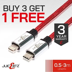 JuicEBitz® Geflochtenes USB-C Schnell Ladekabel für iPhone 14 Pro Max 13 12 11 SE - Bild 1 von 13