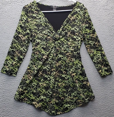 Style&co. Vestido A Line Mujer Mediano Multi Estampado Geométrico Detalle Anillo O Cuello en V Foto 1 de 4