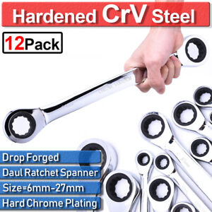 12Pcs Extra Long Double Ended CrV Steel Ratchet Spanner Wrenches Tools 6mm-36mm