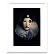 Photo Portrait Study Performer Pierrot Mask Costume Framed Print 12x16 Inch