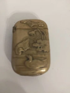 Antica cassa cinese in ottone scatola fiammiferi design cigno  - Foto 1 di 7