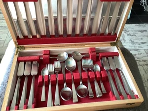 Rare Mid-Century SWEDEN Stainless 53 Piece Cutlery Set In Box Retro Kitsch - Picture 1 of 19