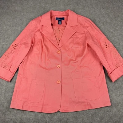 Blazer Susan Graver Chaqueta Mujer XL Rosa Melocotón Ojales Bordados Manga 3/4 Foto 1 de 4