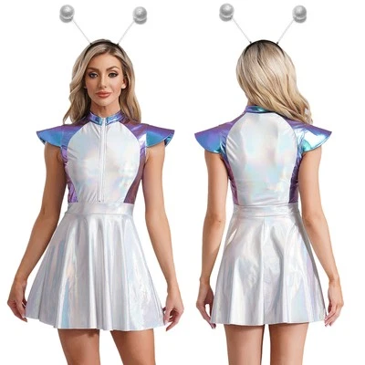 Mujeres Vestido Pelo Aro Trajes Vacaciones Disfraz Carnaval Juegos con disfraces Mujer Gorra Extraterrestre Foto 1 de 4