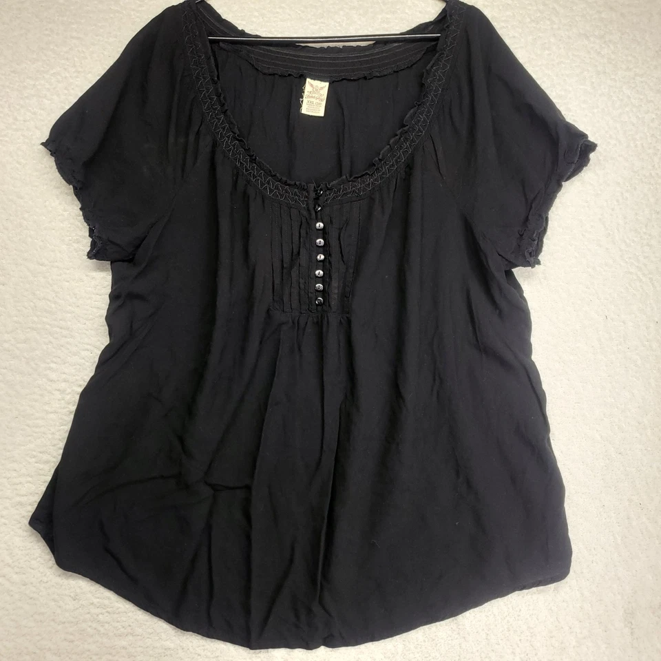 Vtg Faded Glory Babydoll Top 2XL Black Rufflle Pleated Fairy Grunge Y2K Peasant - Image 1 of 4