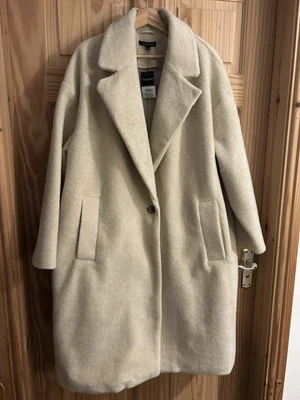 BNWT £50 Peacock UK18 Cream Long Overcoat wool look winter coat oversized woman - Image 1 of 4