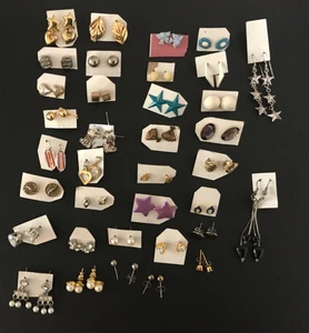 Vintage Stud Pierced Earrings Lot Of 37 Pair Mixed - Picture 1 of 8