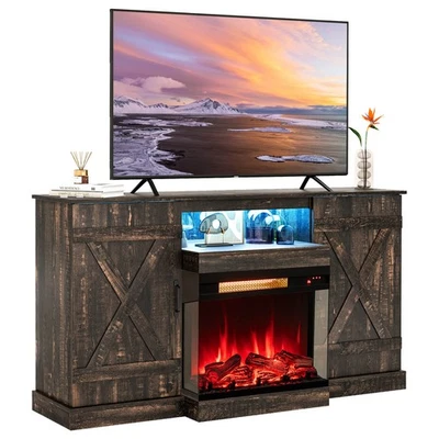 58" Fireplace TV stand w/23" 3-side glass electric fireplace 20 color led lights - Image 1 of 4