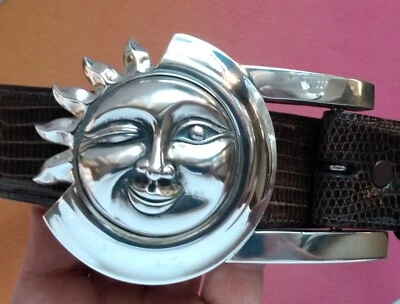 BARRY KIESELSTEIN CORD HUGE CELESTIAL SUN STERLING SILVER BUCKLE 126 GR & BELT - Image 1 of 4