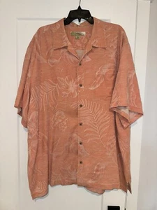 J. Rowe Men Hawaiian 100% Silk Button Up Short Sleeve Orange Shirt Size XXL - Picture 1 of 8