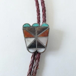 Vintage Sterling Silver  Native American Zunii Bolo With Inlay Signed FIH. - Picture 1 of 11