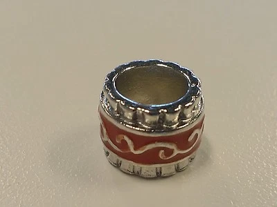 Alloy European Barrel Bead, Large Hole Bead, Platinum, 11x9mm, hole: 6.5mm Qty 3 - Image 1 of 4