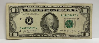 Series 1977 US One Hundred Dollar Bill $100 New York B 46205937 A - Image 1 of 3
