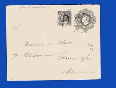 CHILE, POSTAL STATIONERY TO GERMANY + STAMP, 1908, VF - Image 1 of 2