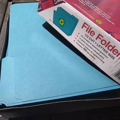NIB 100 Pc. Blue Smead Folders 3/4" Expansion 1/3 Cut Top Tab Letter Size - Image 1 of 4