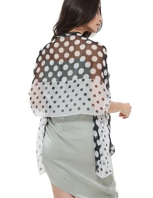 Bufandas largas de gasa a lunares para mujer bufanda blanca y negra/blanca 720 Foto 1 de 4