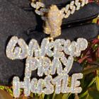 3AAA+ CZ Wake Up Pray Hustle Ice Out Hop Hip Pendant Necklace Real Gold Plated