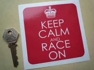 Lustiger Rennwagen-Aufkleber Keep Calm & Race On 4" britischer Rallyefahrer Klassiker - Bild 1 von 1