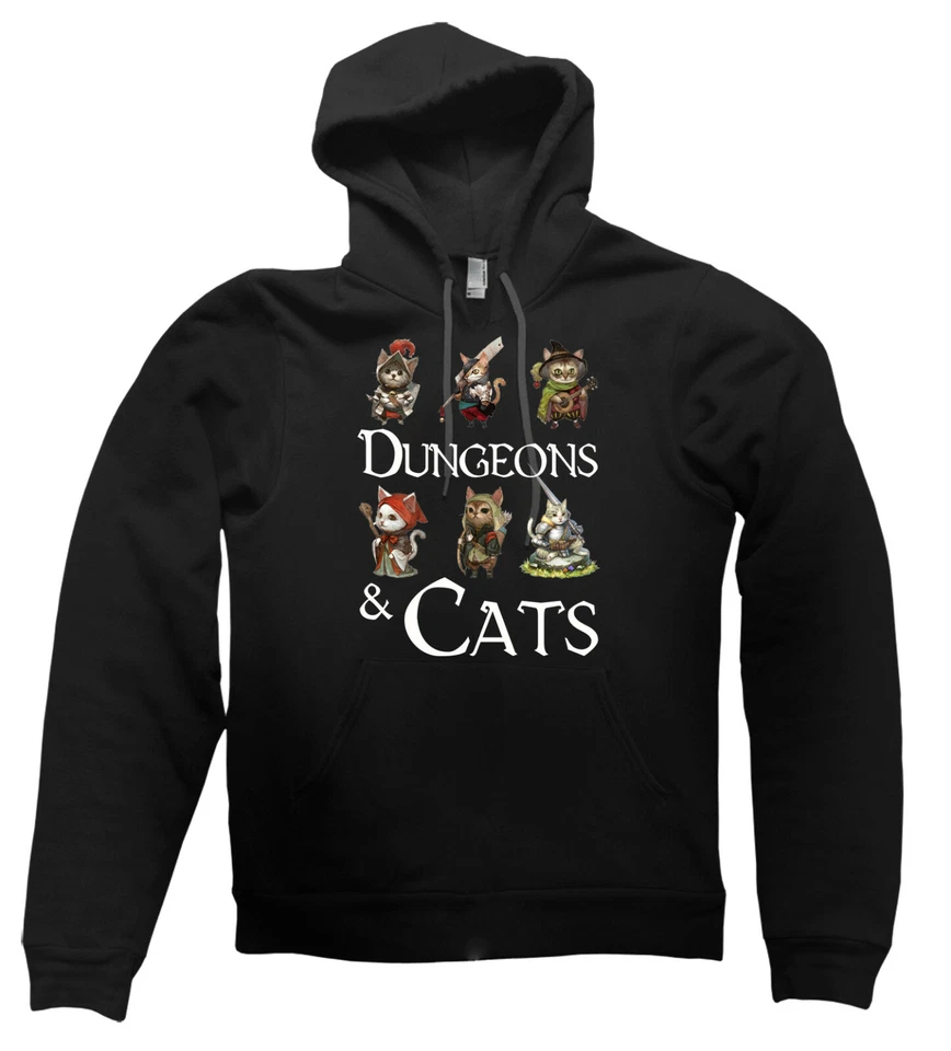 Dungeons and Cats HOODIE Dragons DND RPG GM DM cute top present gift - Image 1 of 1
