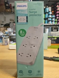 Philips 6-Outlet Surge Protector Home Power, 8ft Braided White Cord - Picture 1 of 4