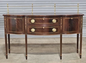 Stickley Federal Style Bowfront Mahogany Sideboard Bellflower Brass Gallery Rail - Picture 1 of 8