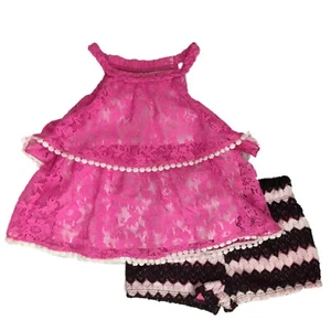 Infant Girls Pink & Black Lace Baby Outfit Shirt & Shorts Set 24 Months - Picture 1 of 1