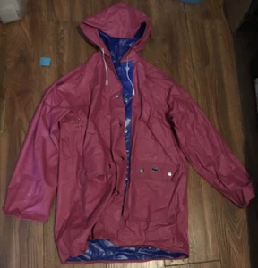 VINTAGE Official Lacoste Women Raincoat Reversible Pink Blue Hood Button Up RARE - Picture 1 of 3