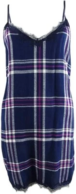 Camisón Jenni by Jennifer Moore con ribete de encaje azul marino vela a cuadros M Foto 1 de 2