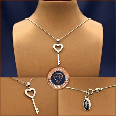 Halskette Schlüssel zum Herzen 925 Sterling-Silber, +Etui, Weihnachtsgeschenk - Bild 1 von 4