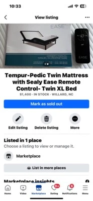 Cama ajustable con control remoto Sealy Ease doble XL con colchón Tempur Pedic Foto 1 de 3