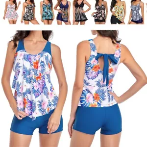 Women 2 Piece Swimsuits Tankini Tops with Shorts Summer Bathing Suits Beachwear - Picture 1 of 58