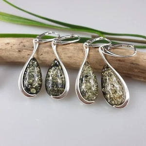 Pendientes de ámbar pendientes de ámbar talla ámbar plata de ley 925 - Imagen 1 de 9