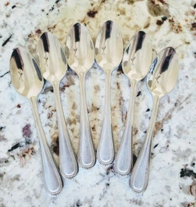 Oneida Satin Countess Stainless Beaded Silverware Flatware Teaspoons x 6 - Picture 1 of 3
