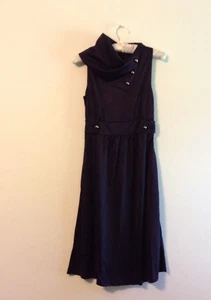 Peach Couture Dark Navy Dress With Fold Over Collar And Banded Waist Size S - Picture 1 of 4