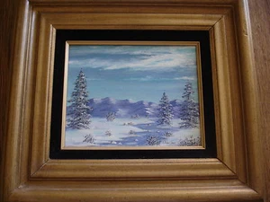 OKLAHOMA TEXAS ARTIST JO ANNE HART WINTER MOONLIGHT MOUNTAINS OIL PAINTING - Picture 1 of 6