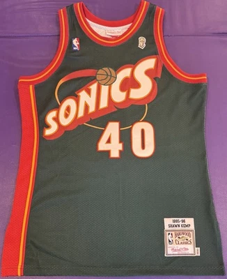 Authentic Shawn Kemp Mitchell & Ness NBA Seattle Supersonics 96 Finals Jersey 40 - Image 1 of 4