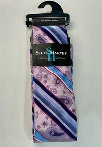 Steve Harvey Celebrity Edition Necktie Men’s Tie NEW Pink & Blue Stripe Paisley - Picture 1 of 7