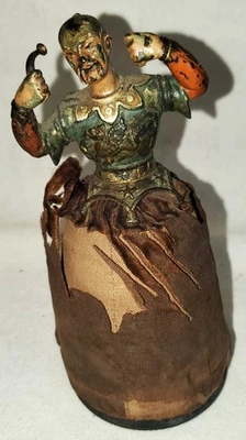 ANTIGA ALMOFADA DE BROCHE DE BATERISTA CHINESA BRONZE DOS ANOS 1800 COM PINTURA ORIGINAL vafo - Imagem 1 de 4