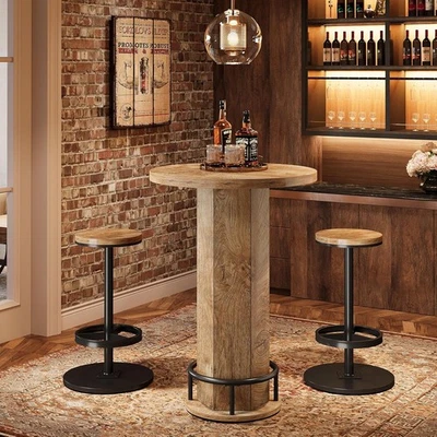 Round Bar Table with Chairs, Industrial Bistro Sets with 2 barstools for Kitchen - Image 1 of 4