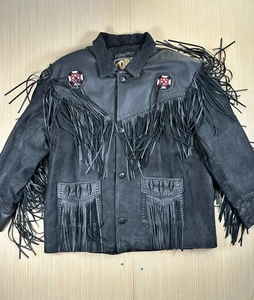 Force Genuine Leather Western Jacket Mens 2XL Black Motorcycle Fringe Beaded - Picture 1 of 9