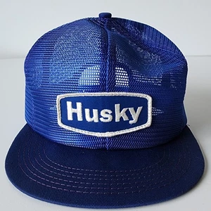 Vintage Husky Trucker Hat Mesh Cap Snap Back Patch Logo Blue White Gas Station - Picture 1 of 9