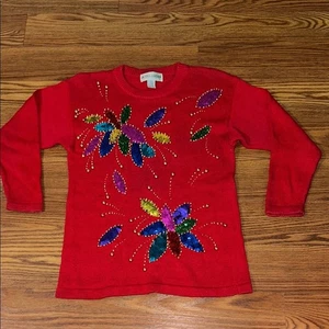 Suéter de Navidad rojo tejido pesado Victoria Harbour vintage años 90 con lentejuelas talla S - Imagen 1 de 5
