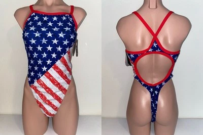 Tanga de una pieza de corte alto bandera americana 4 de julio TYR EE. UU. modificado 38 Foto 1 de 4