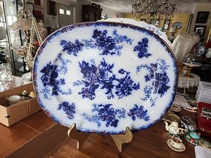 Rare Flow Blue Copper Luster 17.5" × 14" Platter Florals England - Picture 1 of 8