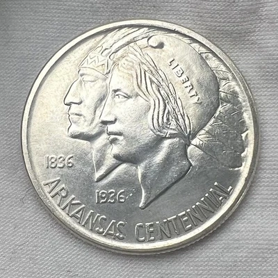 1937-P Arkansas Centennial Commemorative .50c Half Dollar Silver Coin - Image 1 of 3