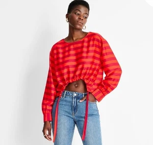 Women's Striped Long Sleeve Drawstring Top Future Collective Size XL B63 - Picture 1 of 1