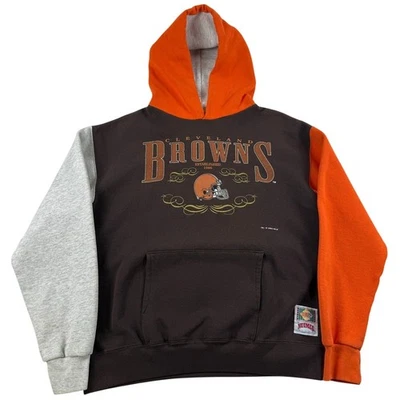 Moletom com capuz vintage Cleveland Browns NFL Ohio futebol cor bloco noz-moscada tamanho médio - Imagem 1 de 4