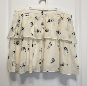 Mini falda grande con volantes florales crema/azul línea A para mujer - hilo universal - Imagen 1 de 6